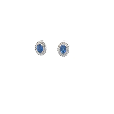 18K White Gold 1.48 cttw Blue Sapphire and White Diamond Earrings