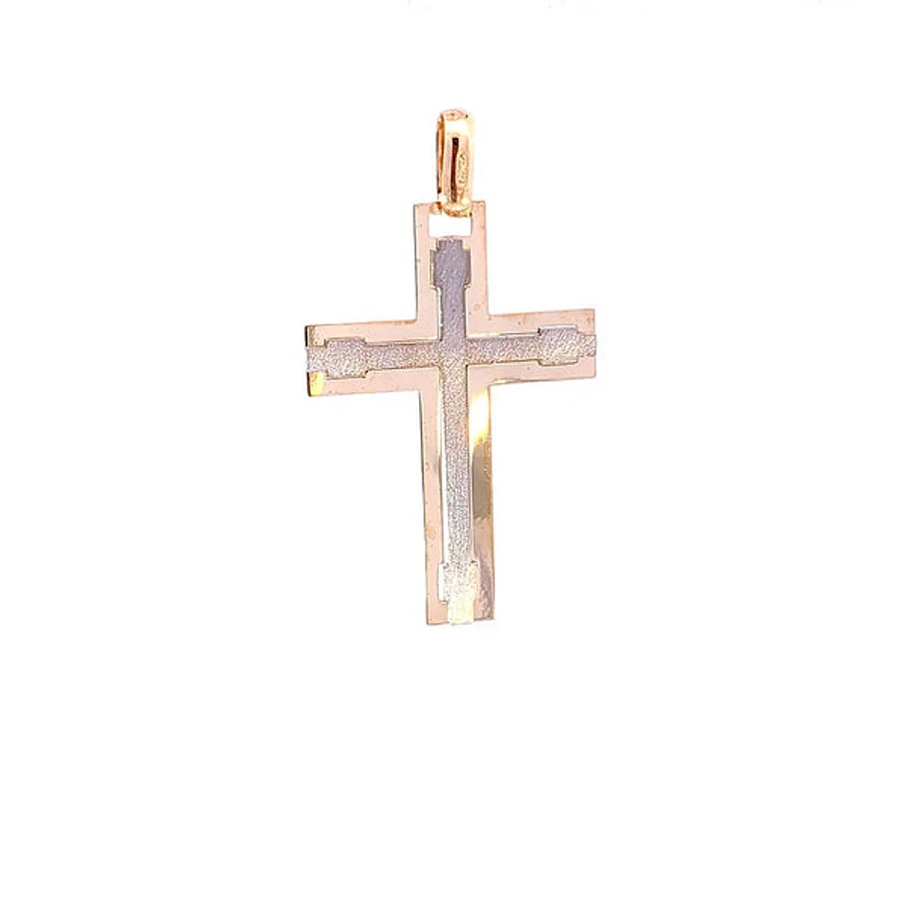 10K 2 Tone Yellow and White Gold Cross - 40mm x 23mm