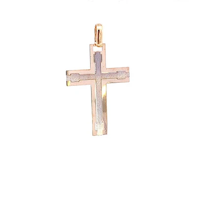 10K 2 Tone Yellow and White Gold Cross -  40mm x 23mm