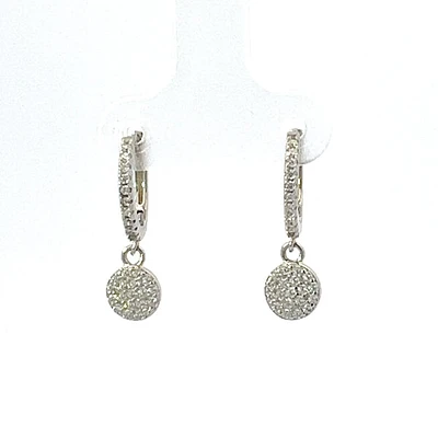 925 Silver Earrings Cubic Zirconia Huggies with Dangling Cubic Zirconia