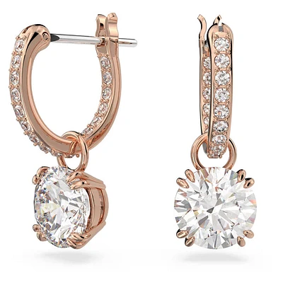 Swarovski Constella/Stilla drop earrings, Round cut, White, Rose gold-tone plated - 5639975/5648991 (SS)