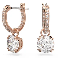 Swarovski Constella/Stilla drop earrings, Round cut, White, Rose gold-tone plated - 5639975/5648991 (SS)