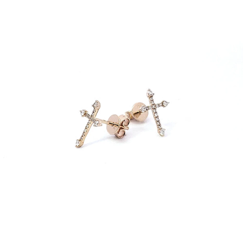 14K Yellow Gold 0.17 cttw Diamond Cross Earrings
