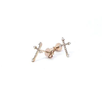 14K Yellow Gold 0.17 cttw Diamond Cross Earrings