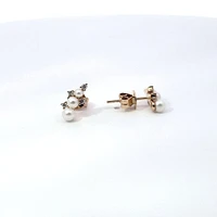 14K Yellow Gold 0.12 cttw Diamond and Pearl Earrings