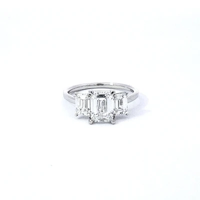 14K White gold 2.54Cttw Lab Grown Emerald Cut Diamond Engagement / Anniversary Ring With Hidden Halo - 7