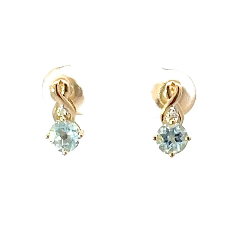 10K Gold Diamond and Aquamarine Earrings