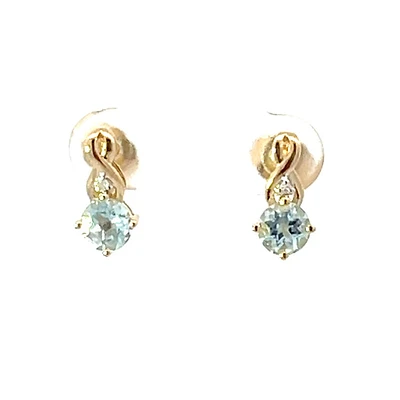10K Gold Diamond and Aquamarine Earrings