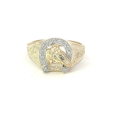10K Yellow Gold 0.10cttw Diamond Horseshoe Gents Ring, 10 - 5 /