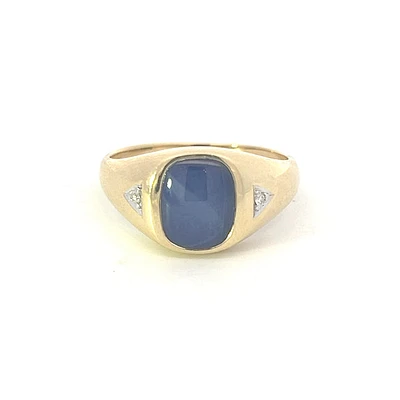 10K Yellow Gold Synthetic Star Sapphire and Diamond Gents Ring, size 10