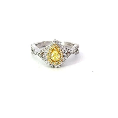18K White Gold Fancy Yellow and White Diamond Ring