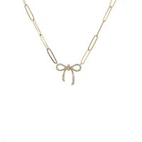 14K Yellow Gold 0.24cttw Diamond Bow Necklace, 18"