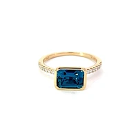 14K Yellow Gold  1.28cttw Blue Topaz and 0.14cttw Diamond Ring - Size 6