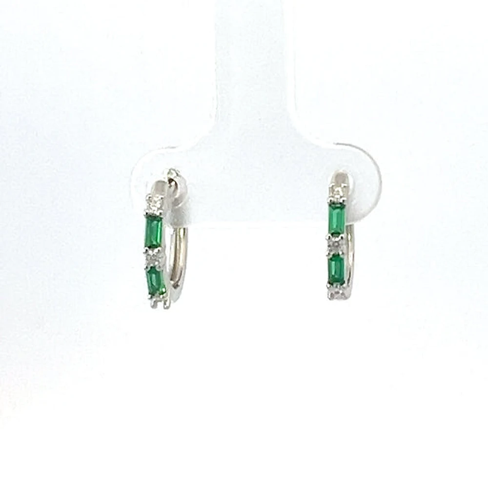 925 Sterling Silver Green and White Cubic Zirconia Huggies