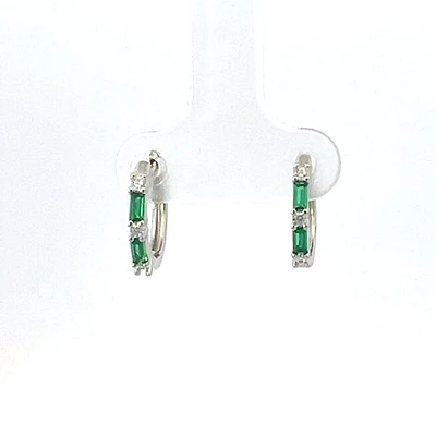 925 Sterling Silver Green and White Cubic Zirconia Huggies