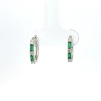 925 Sterling Silver Green and White Cubic Zirconia Huggies