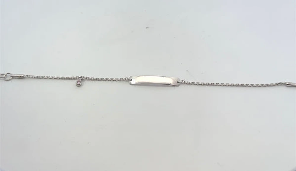 952 Silver ID Baby Bracelet 6" Adjustable with Pink Cubic Zirconia