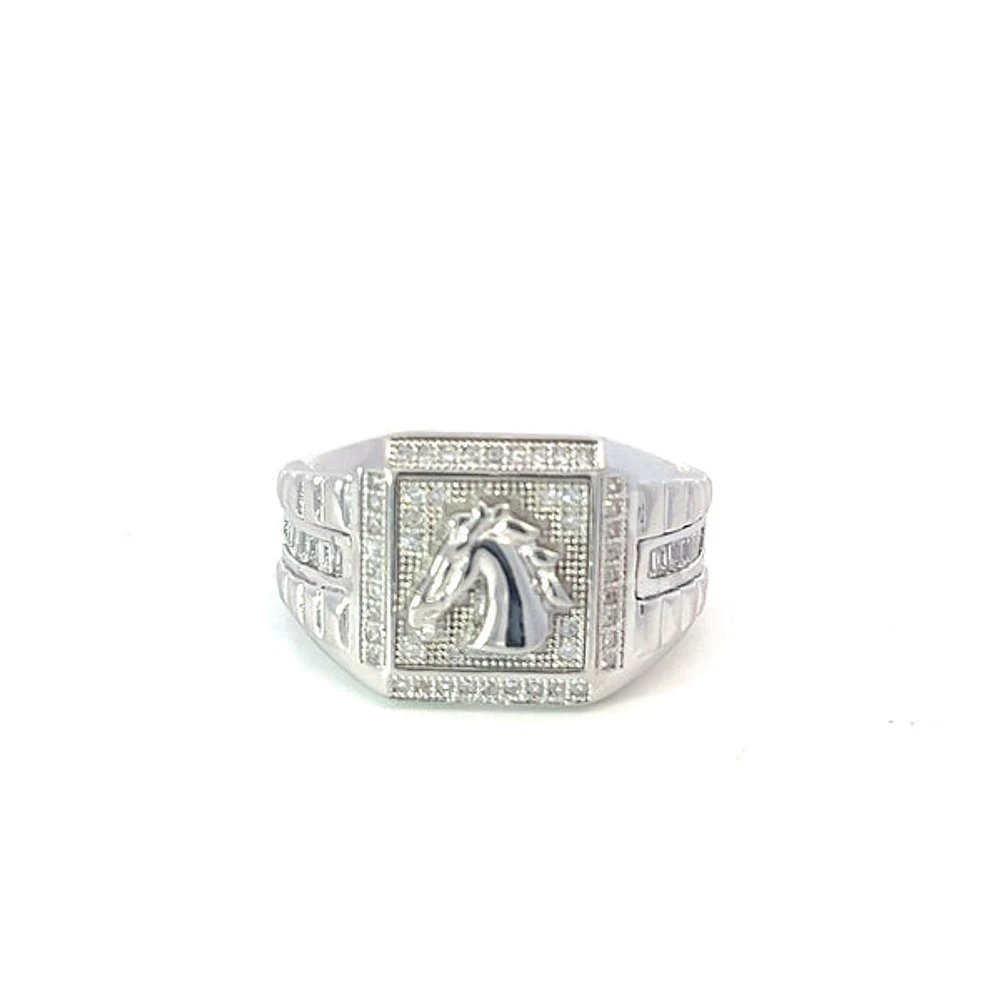 Argent Silver and Cubic Zirconia Horses Head Mens Ring