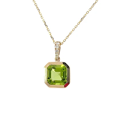 14K Yellow Gold 2.41cttw Peridot and 0.16cttw Diamond Necklace - 18 Inches