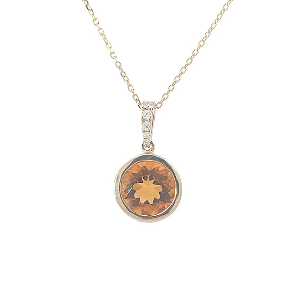14K Yellow Gold 2.28cttw Citrine and 0.16cttw Diamond Pendant, 18"