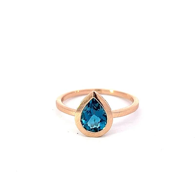 14K Rose Gold 0.91cttw Blue Topaz and 0.09cttw Diamond Ring - Size 6