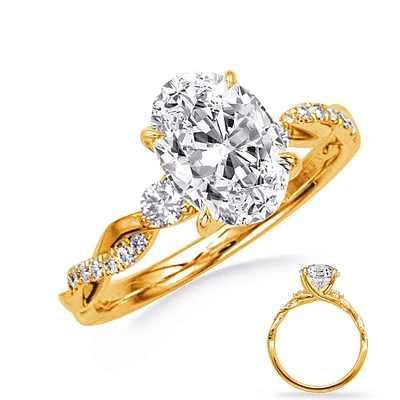 14K 2 Tone Oval Cut Diamond Ring - Mount Only (No centre diamond) / Gold