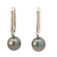 TRACKING -  10K White Gold Tahitian Pearl Drop / Dangle Huggie Earrings