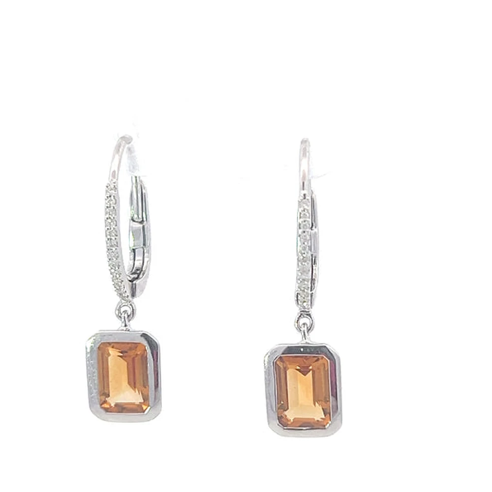 14K Gold Citrine and Diamond Dangle Earring