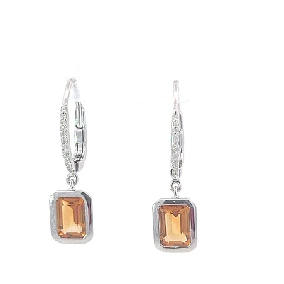 14K White Gold Citrine and Diamond Dangle Earring