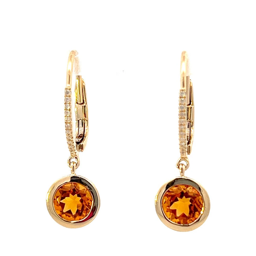 14K Yellow Gold Citrine and Diamond Dangle Earring