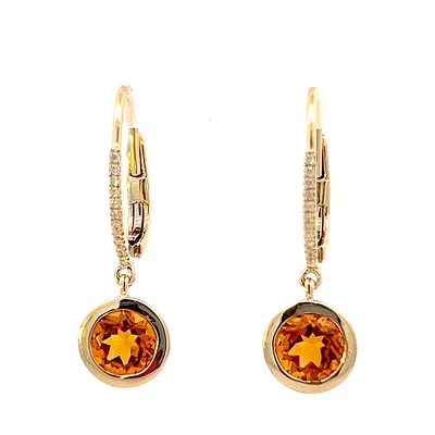 14K Yellow Gold Citrine and Diamond Dangle Earring