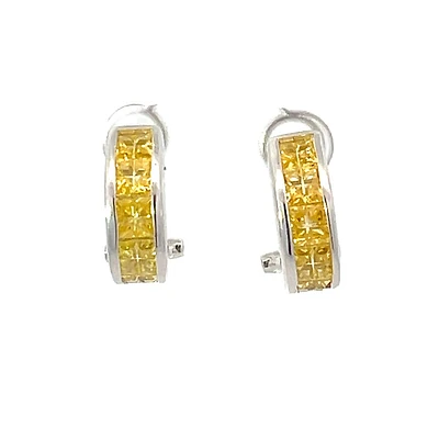 925 Silver Earrings with Princess cut Yellow Cubic Zirconia