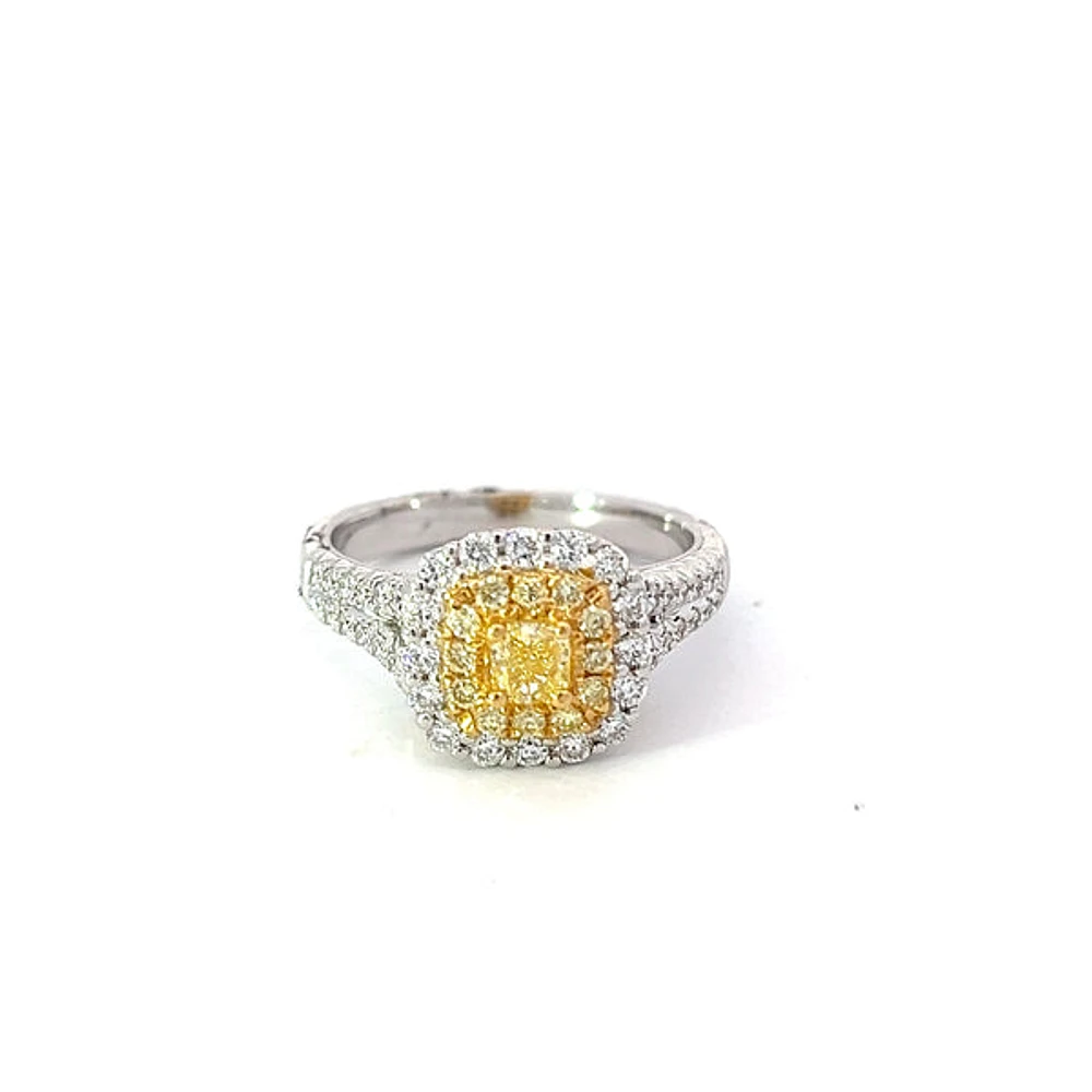 14K White Gold Fancy Yellow and White Diamond Ring - size 6.5