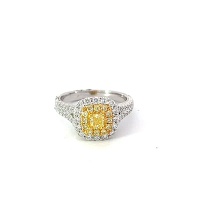 14K White Gold Fancy Yellow and White Diamond Ring - size 6.5