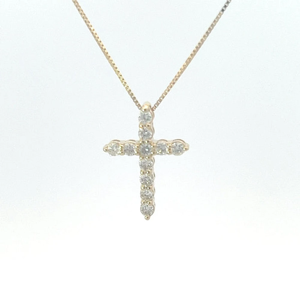 10K Yellow Gold 0.25 cttw Diamond Cross Pendant, 18"