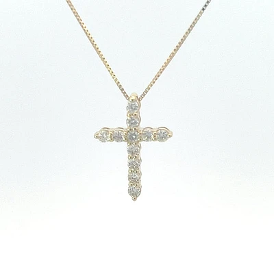 10K Yellow Gold 0.25 cttw Diamond Cross Pendant, 18"