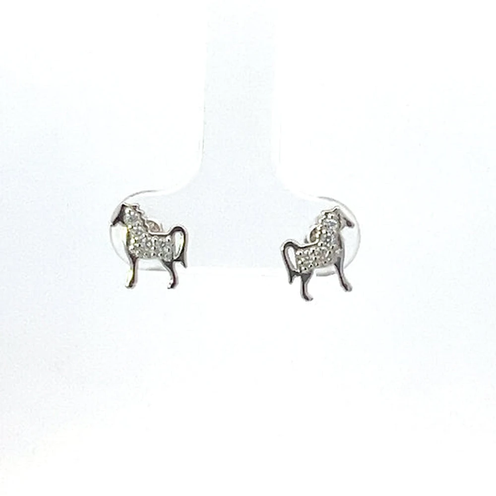 925 Sterling Silver Cubic Zirconia Horse Earrings