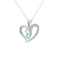 10K White Gold Swiss Blue Topaz and Diamond Heart Necklace - 18 Inches