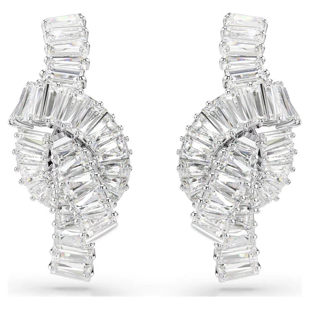 Swarovski Matrix earrings, Baguette cut, Knot, White, Rhodium plated 5727040