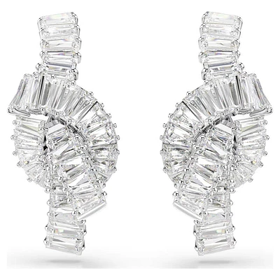 Swarovski Matrix earrings, Baguette cut, Knot, White, Rhodium plated 5727040