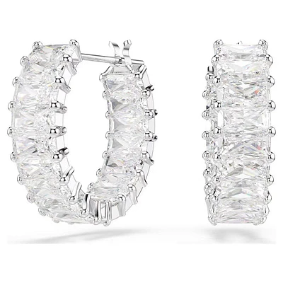 Swarovski Matrix hoop earrings, Baguette cut, White, Rhodium plated 5733397