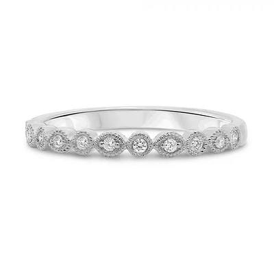 14K White Gold 0.09cttw Diamond Milgrain Band