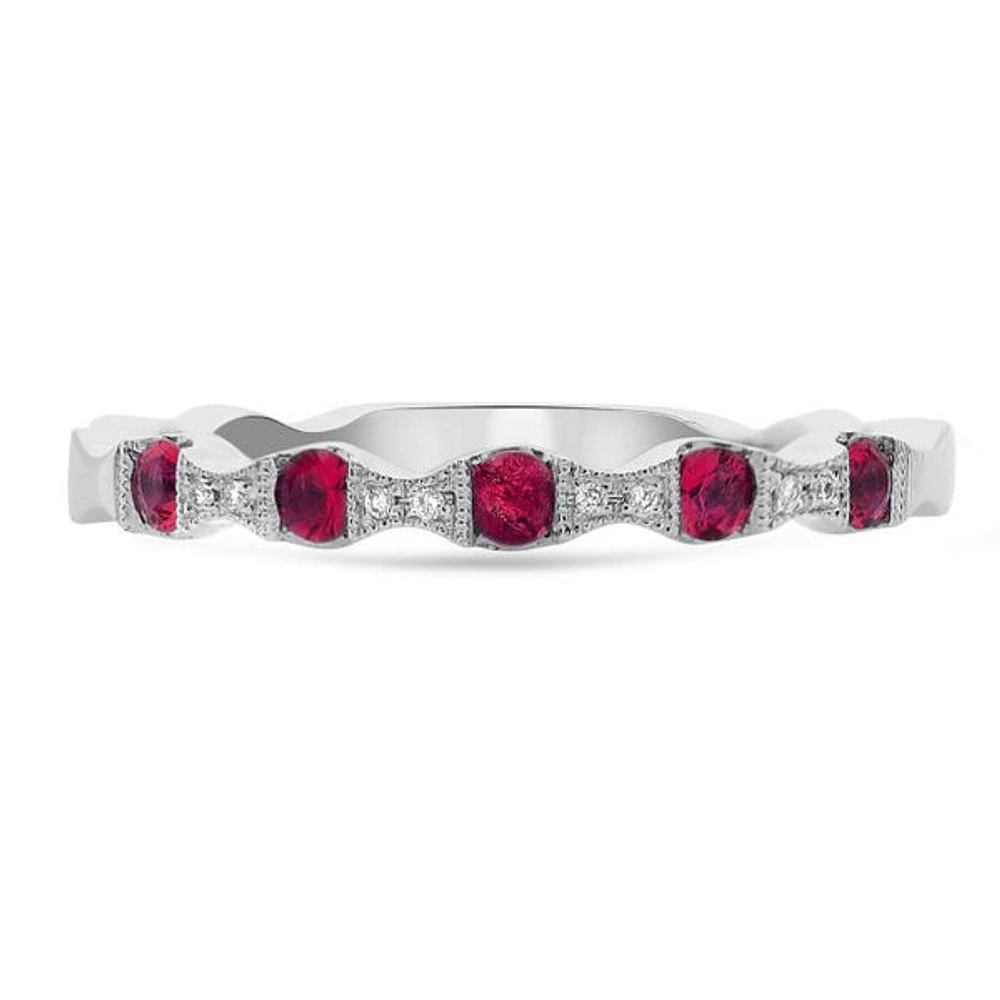 14K White Gold Ruby & Diamond Ring