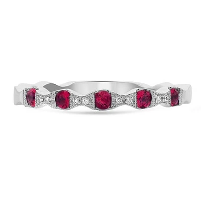 14K White Gold Ruby & Diamond Ring