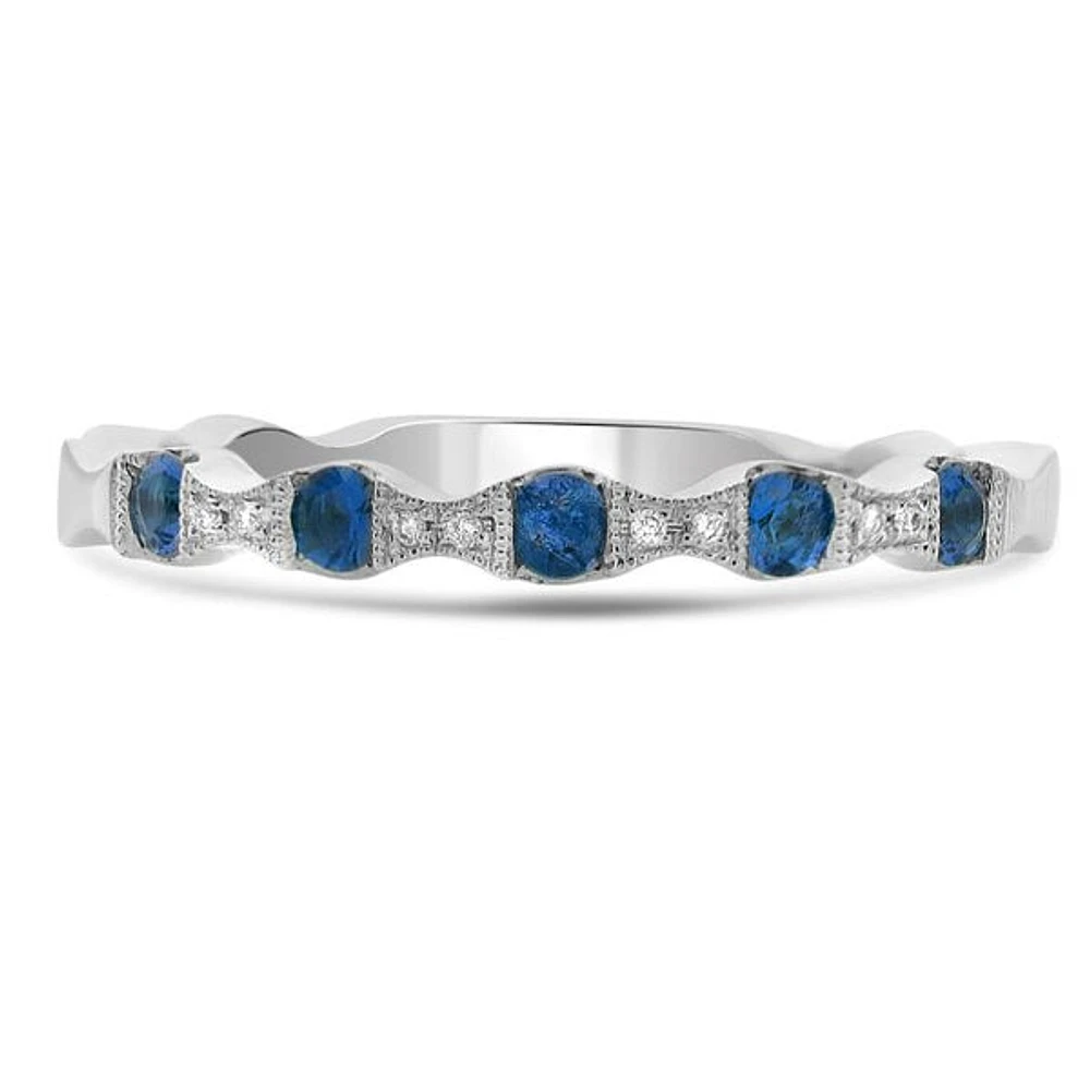 14K White Gold Sapphire & Diamond Ring
