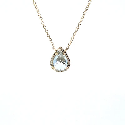 14K Yellow Gold Aquamarine and 0.06cttw Diamond Pendant - 18"