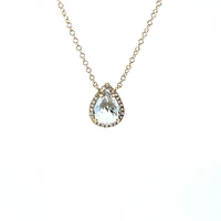 14K Yellow Gold Aquamarine and 0.06cttw Diamond Pendant - 18"