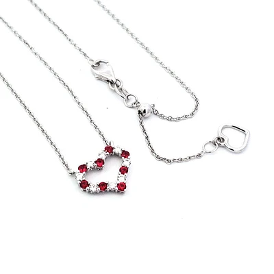 14K Yellow Gold 0.20cttw Ruby and 0.16cttw Diamond Heart Pendant - 18 inches