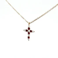 14K Yellow Gold 0.15cttw Ruby and 0.13cttw Diamond Cross Pendant - 18 inches