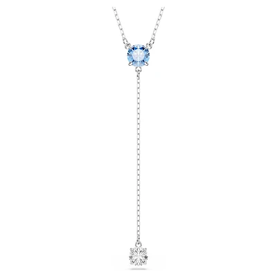 Swarovski Stilla Attract Y necklace, Round cut, Blue, Rhodium plated 5734249